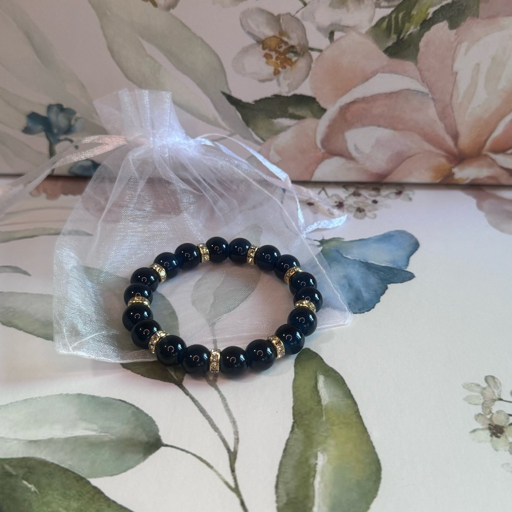Gold and Blue Beaded Bracelet